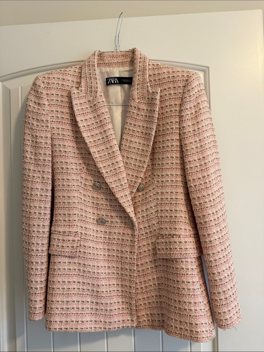 ZARA Pink Tweed Double-Breasted Blazer Jacket